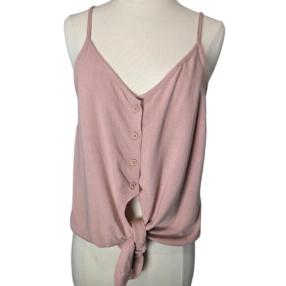 Topshop Blush Pink V Neck Cami Size 6 Tie Sleeveless Crop Linen Blend Dusty Rose - Picture 1 of 8